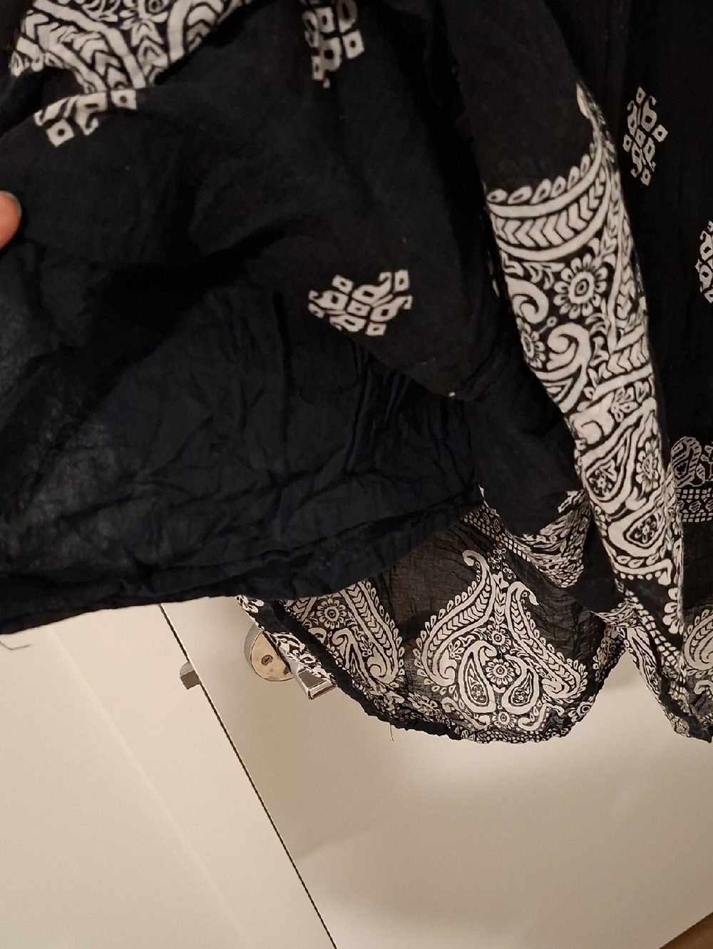 QED London Black & White Cotton Boho Paisley Printed Maxi Circle Skirt (Size S) - Picture 4 of 6